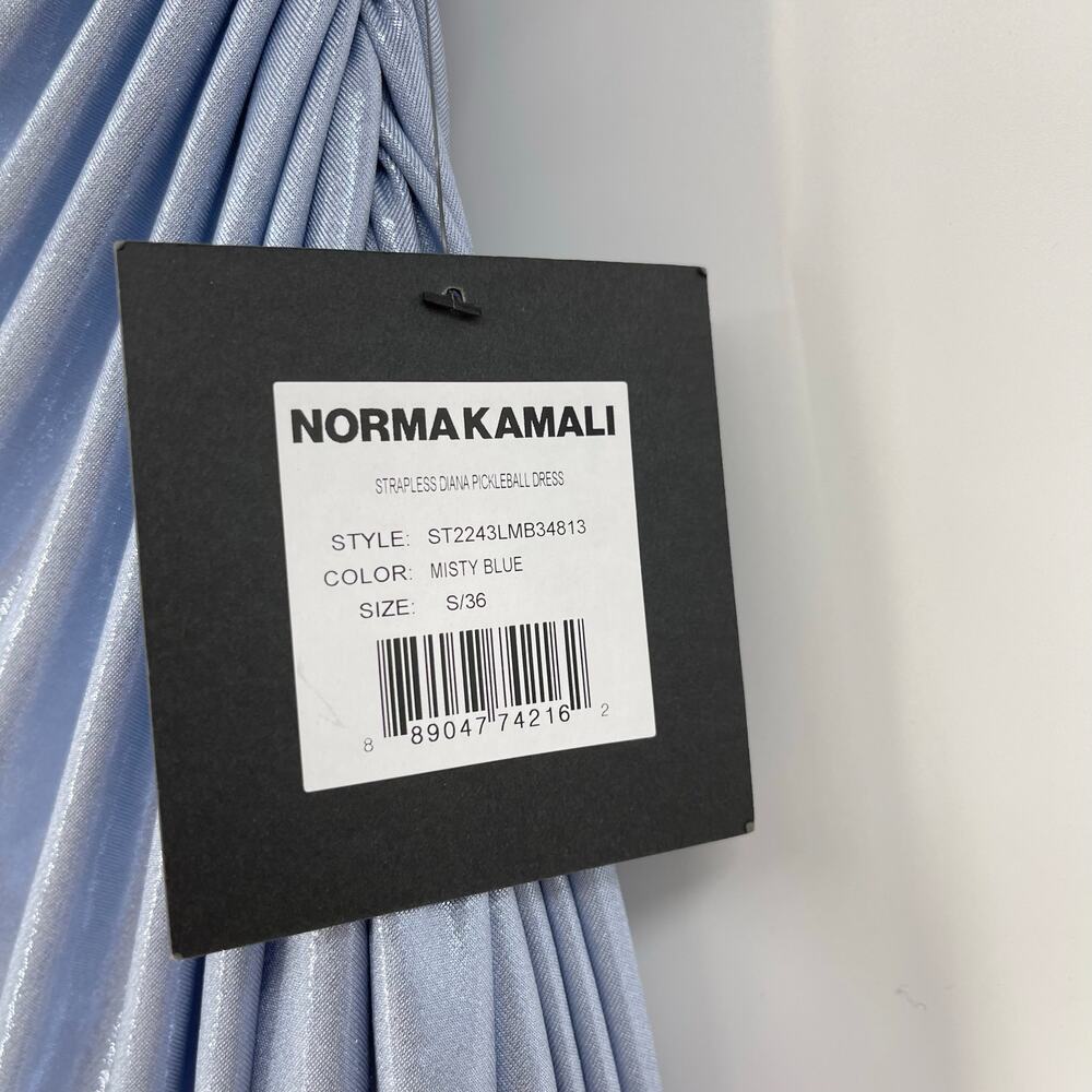 Norma Kamali | Strapless Diana Pickleball Dress in Misty Blue Metallic Mini S - Picture 6 of 15